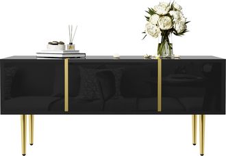 STILVORA Mesa De Centro Con 2 Cajones, Acabado Brillante Negro Con Detalles Met&aacute;licos Dorados, En Mdf, 100&times;60&times;41,5 Cm