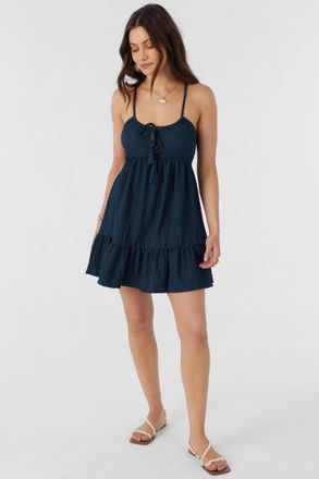 O'Neill Saige Mini Dress Womens Slate Textured Knit Tassel Tie-Neck FROG341