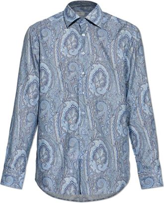 Etro Paisley Katoenen Overhemd - Heren - Casual Overhemden - Blauw - 2XL - Katoen - Overhemden