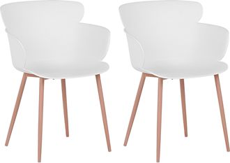 Beliani Conjunto De 2 Sillas De Comedor De Material Sint&eacute;tico Blanco Patas De Metal Respaldo Ergon&oacute;mico Sala De Estar Moderna Sumkley