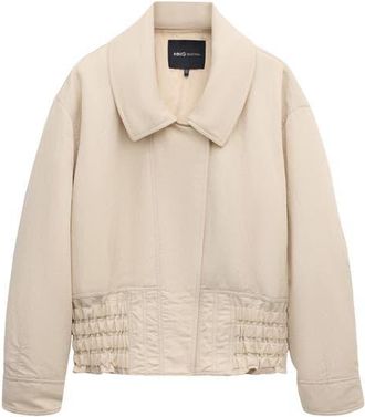 Mango Oversize Gathered Hem Jacket in Light/Pastel Grey at Nordstrom, Size X-Small