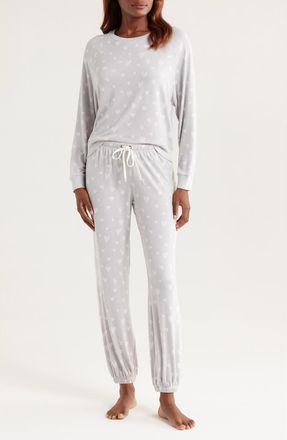 Honeydew Intimates Star Seeker Brushed Jersey Pajamas in Light Grey Hearts at Nordstrom, Size Medium