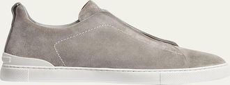 Ermenegildo Zegna Mens Triple Stitch Slip-On Suede Low-Top Sneakers