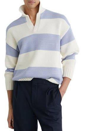 Reiss Winger Johnny Collar Sweater in White/Soft Blue at Nordstrom, Size Xx-Large