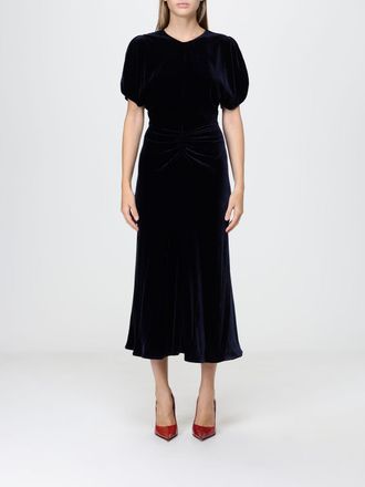Victoria Beckham Bela Velvet Midi Sheath Dress with Puff Sleeves