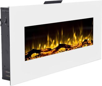 Vente-Unique Caminetto elettrico da parete L110 x P14 x H49 cm Bianco - LALITA