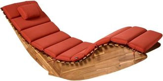 Beliani Tumbona Mecedora De Exterior Para Jard&iacute;n De Madera De Acacia Clara Con Coj&iacute;n Rojo Brescia Premium