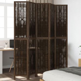 vidaXL Biombo Separador De 5 Paneles Madera Paulownia Marr&oacute;n Oscuro Vidaxl
