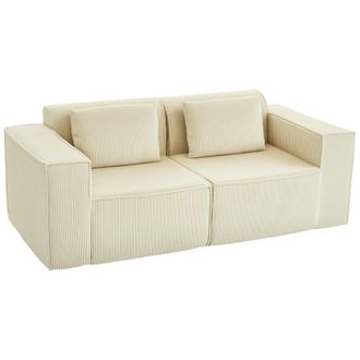 OEM Sof&aacute; De 3 Plazas Tapizado En Pana Acolchado Grueso Asiento Extra Profundo Reposabrazos Anchos Montaje R&aacute;pido Beige