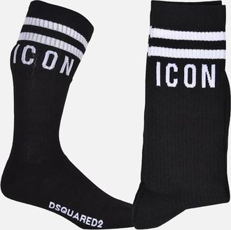 Dsquared2 Mens ICON Stripes Logo Sports Socks, Black/white - Black/Black - Size: 10.5/11/10