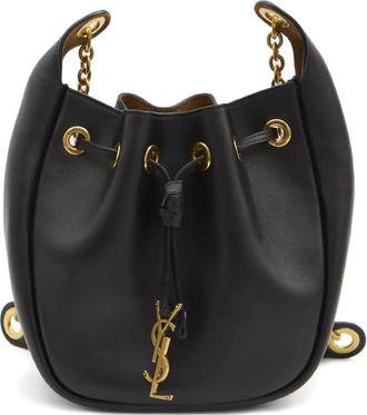 Saint Laurent Cassandre leren schoudertas met trekkoord - Zwart