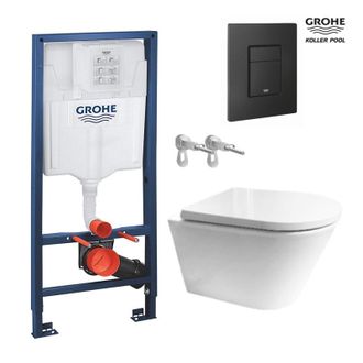 GROHE Bastidor Grohe Pack Cisterna Empotrada Y Pulsador Negro Mate Con Inodoro Susp Vortex Orion Tapa Envolvente Blanco Brillo De Kp