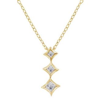 House of Brilliance 10K Gold 1/5 Cttw Princess Cut Diamond 3 Stone Drop Pendant Necklace in Yellow at Nordstrom