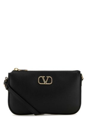 Valentino Garavani Black Leather V Logo Crossbody Bag