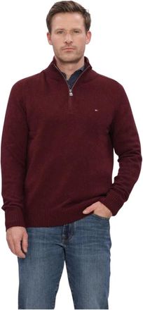 Tommy Hilfiger Lambswool Zip Mock - Heren - Truien - Rood - Maat: M Wol