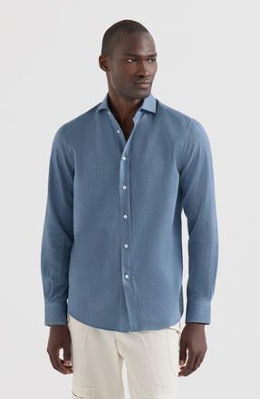 Brunello Cucinelli Cotton and cashmere denim-effect diagonal shirt with spread collar at Nordstrom, Size Xxx-Large Eu