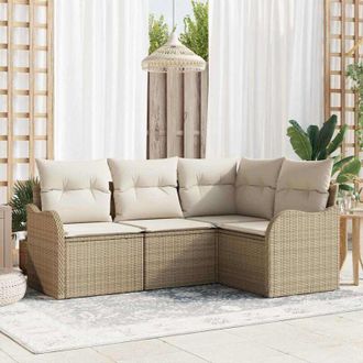 vidaXL Vidaxl - Conjunto De Sof&aacute; De Jard&iacute;n Con Coj&iacute;n 4 Pcs Beige Polirat&aacute;n