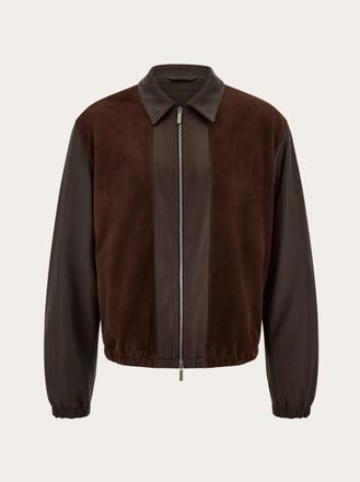 Ferragamo Men Deerskin leather and suede blouson Brown