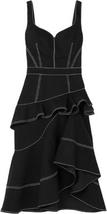 Alexander McQueen Black Denim Ruffled Asymmetric Midi Dress Size XL