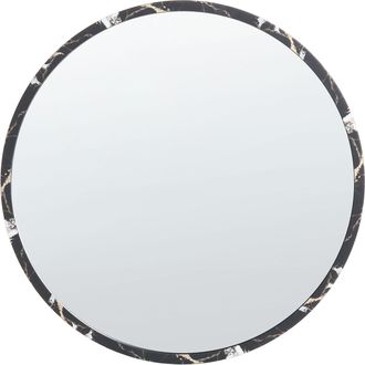 Beliani Specchio Decorativo Da Parete Rotondo Con Cornice Spessa In Materiale Sintetico E Vetro &Oslash; 69 Cm Nero Martel