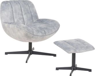 Beliani Beliani - Velvet Swivel Armchair with Footstool Single Base Mid-century Style Grey Lia