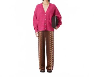 Suncoo Gaely Long Sleeve Cardigan In Fuchsia