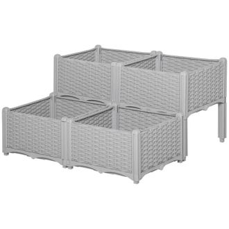 OUTSUNNY Raised Bed Plastic Set of 4 40x40x44cm - Grey | TJ Hughes
