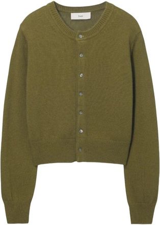 Dunst Gebreide Cardigan met Ronde Hals - Dames - Vesten - Groen - S - Wol - Truien & Vesten