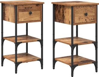 vidaXL Vidaxl - Mesita De Noche Con Caj&oacute;n 2 Pcs Madera Vieja 34 X 36 X 70 Cm