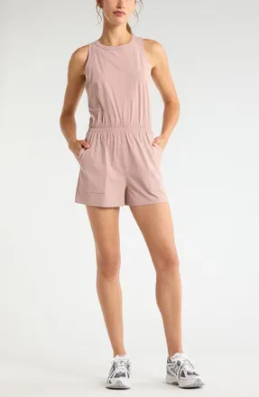 Zella Atlas Short Romper in Pink Fawn at Nordstrom, Size X-Large