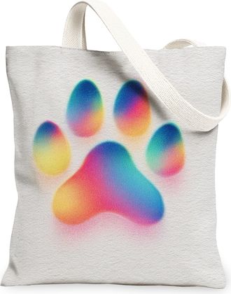 Generic Rainbow Paw Print Canvas Tote Bags, Colorful Animal Pattern Reusable Bags, Summer Lightweight Washable Shoulder Strap, Rainbow, 13x15 Inch