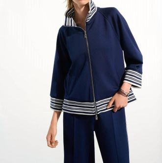Joseph Ribkoff Funnel Collar Style Jacket In Indigo-Vanilla