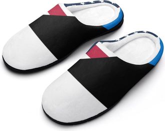 Generic U.S.A And Estonia Flag Mens House Slippers Memory Foam Washable Cotton Slip on Home Shoes