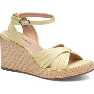Johnston & Murphy Marcia Ankle Strap Platform Wedge Sandal in Yellow Glove Leather at Nordstrom, Size 8.5