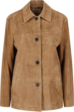 Low Classic Brown Classic-Collar Button-Up Suede Jacket