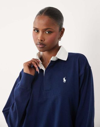 Polo Ralph Lauren top rugby oversize con colletto a contrasto navy-blu navy