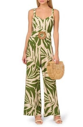 Adrianna Papell Print Sleeveless Wide Leg Jumpsuit in Green/Ivory at Nordstrom Rack, Size 4
