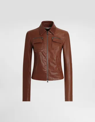 Dolce & Gabbana Vegetable Nappa Leather Jacket - Woman Coats And Jackets Brown 40