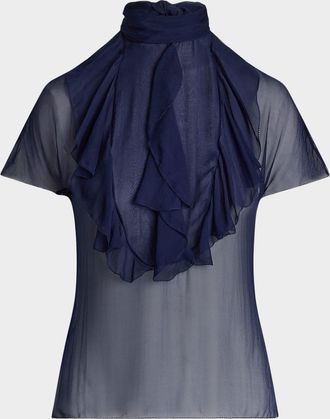 Ralph Lauren Collection Etta Ruffle Bib Washed Chiffon Top