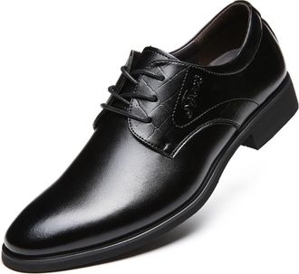 Generic Oxford Dress Shoes for Men Lace Up Derby Shoes Round Toe Vegan Leather Non Slip Block Heel Slip Resistant Rubber Sole Party(Black,8.5 UK)