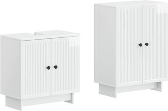 vidaXL Juego De Gabinete De Ba&ntilde;o De 2 Piezas Ede Blanco Brillante Vidaxl