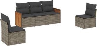 vidaXL Juego De Sof&aacute;s Jard&iacute;n Con Cojines 5 Pzas Rat&aacute;n Sint&eacute;tico Gris Vidaxl