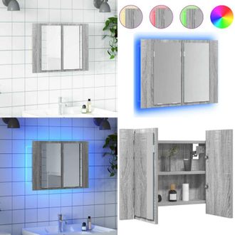 vidaXL Mobile Specchio LED Grigio Sonoma 60x12x45cm Legno Multistrato - Armadio specchio - Armadio da bagno