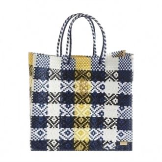 Lola's Bag Womens Medium Handmade Shoulder Strap Tote Bag In Blue/yellow