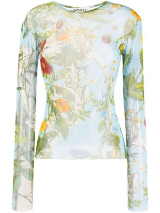 Monse T-shirt met botanische print - Blauw