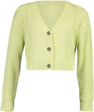 Generic AA Essantials Womens Crop Cable Knitted Cardigan - Ladies Long Sleeve Open Classic 3 Button Cropped Cardigans Top (Light Green, 8-10)