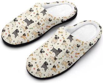 Generic Pug Pattern Mens Slippers Memory Foam Winter Warm Sandals Slip On House Shoes Size 7-14