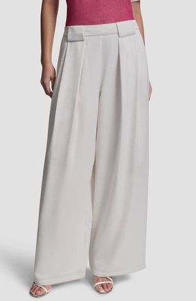 DKNY Pleat Wide Leg Satin Pants in Ivory at Nordstrom, Size X-Large