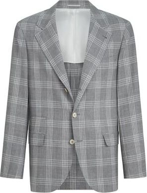 Brunello Cucinelli Tartan deconstructed blazer in Light Grey at Nordstrom, Size 44 It