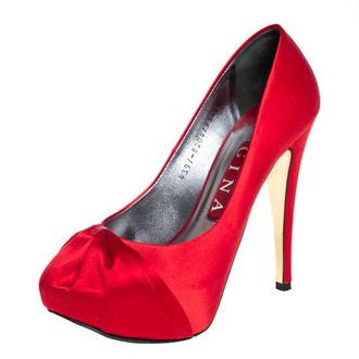 Gina Red Satin Platform Pumps